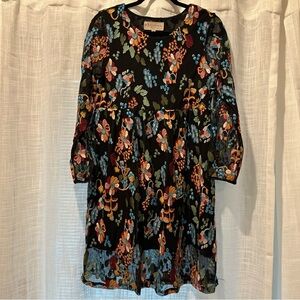 Philosophy Women’s Size Petite Large Dress Black Embroidered Mesh Empire Waist